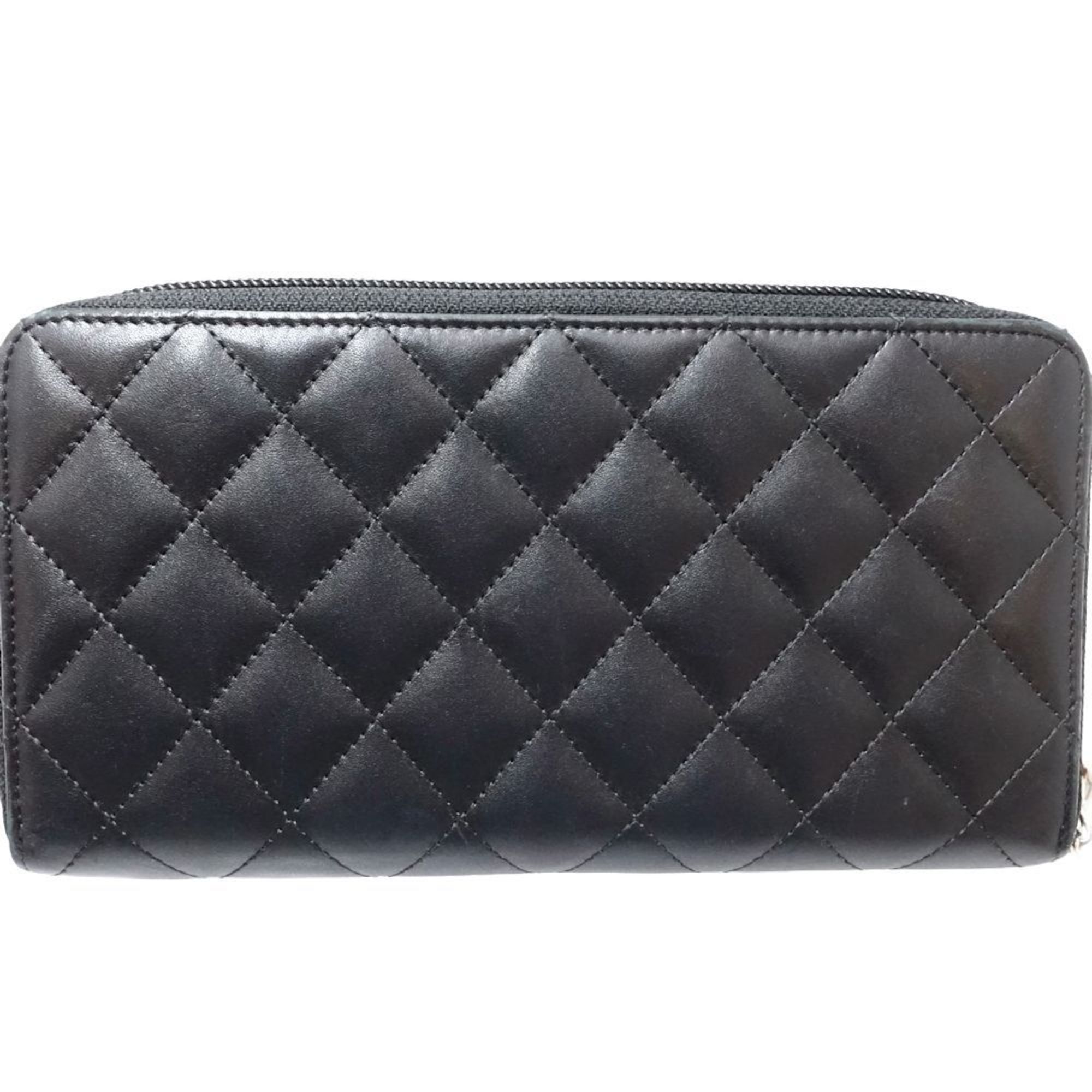 CHANEL Chanel Long Wallet A50078 Round Cambon Line Leather Black 180733