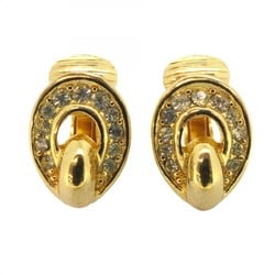 Christian Dior Earrings Oval Rhinestone GP Plated Gold Ladies