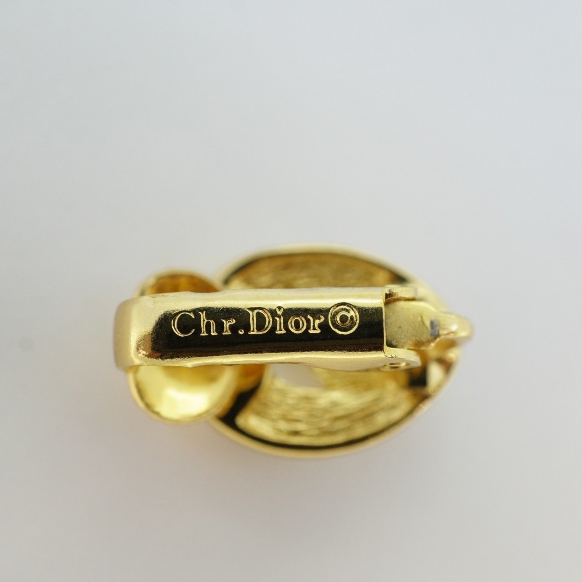 Christian Dior Earrings Oval Rhinestone GP Plated Gold Ladies