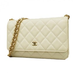 Chanel Shoulder Wallet Matelasse Caviar Skin White Women's