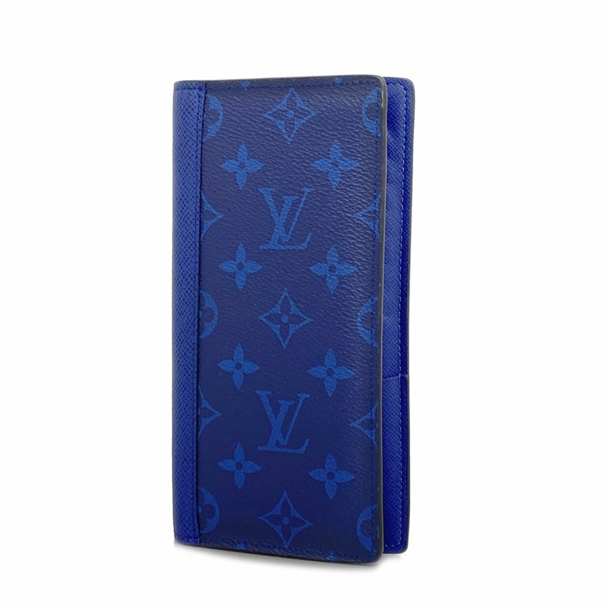 Louis Vuitton Long Wallet Taigarama Portefeuille Brazza M30297 Blue Men's