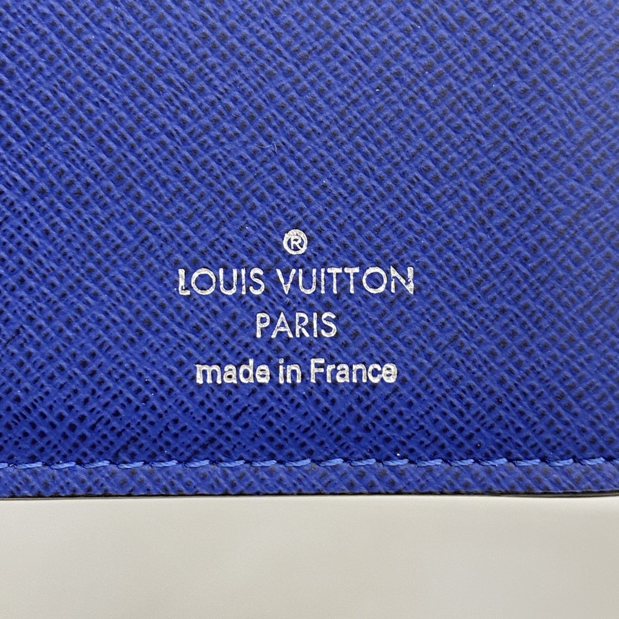 Louis Vuitton Long Wallet Taigarama Portefeuille Brazza M30297 Blue Men's