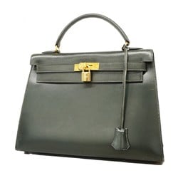 Hermes handbag Kelly 32 box calf green 〇W stamp ladies