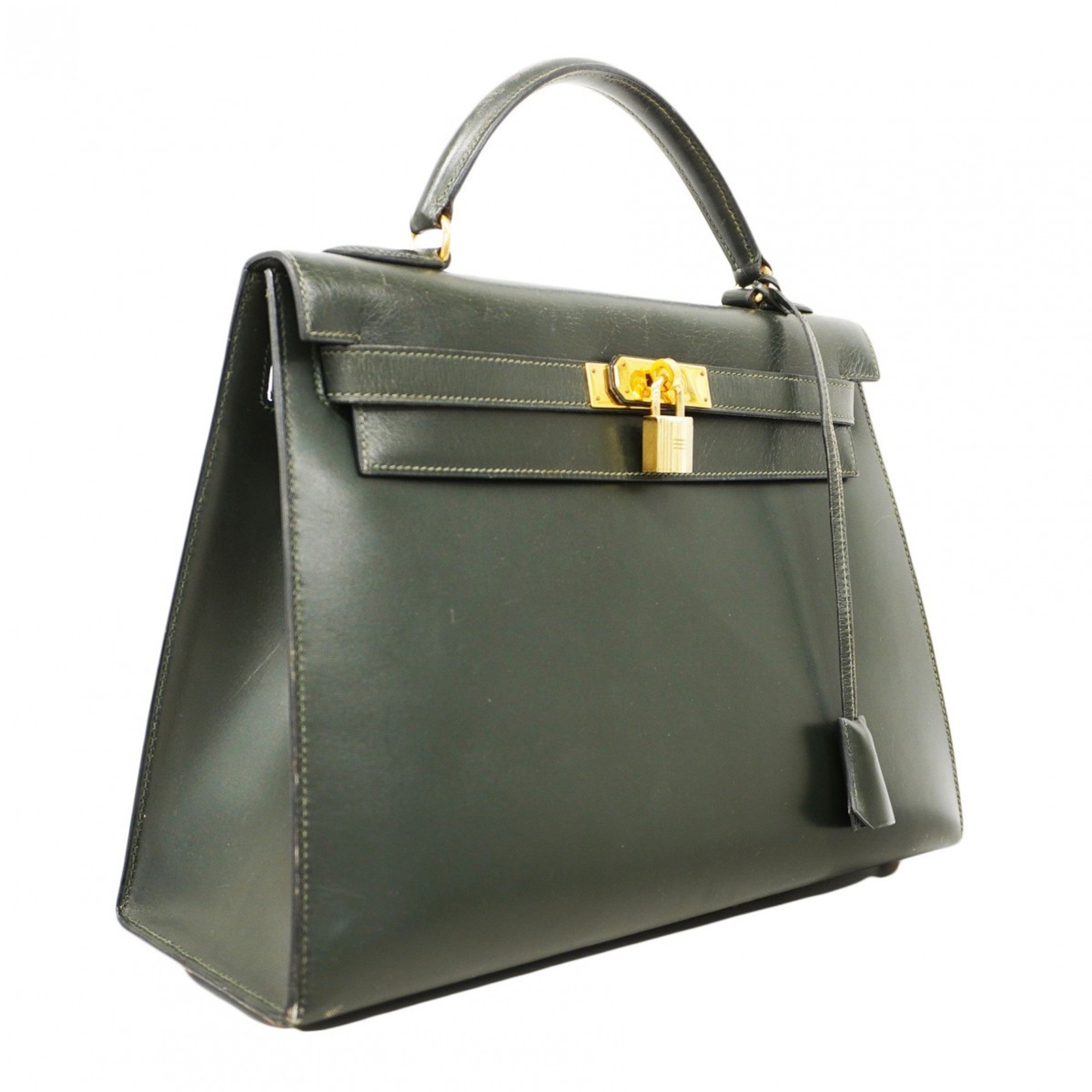 Hermes handbag Kelly 32 box calf green 〇W stamp ladies