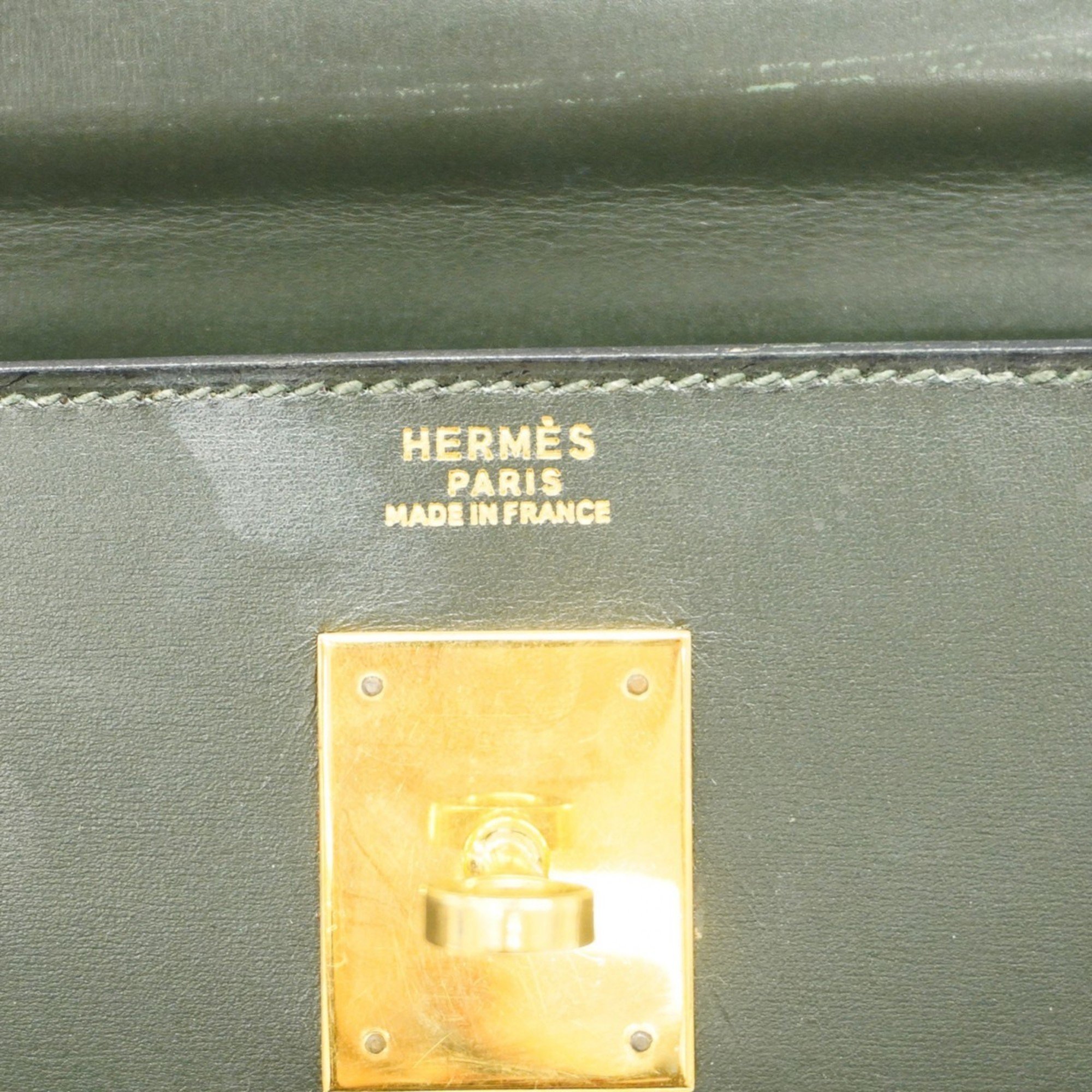 Hermes handbag Kelly 32 box calf green 〇W stamp ladies