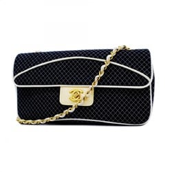 Chanel Shoulder Bag Cotton Navy Women's