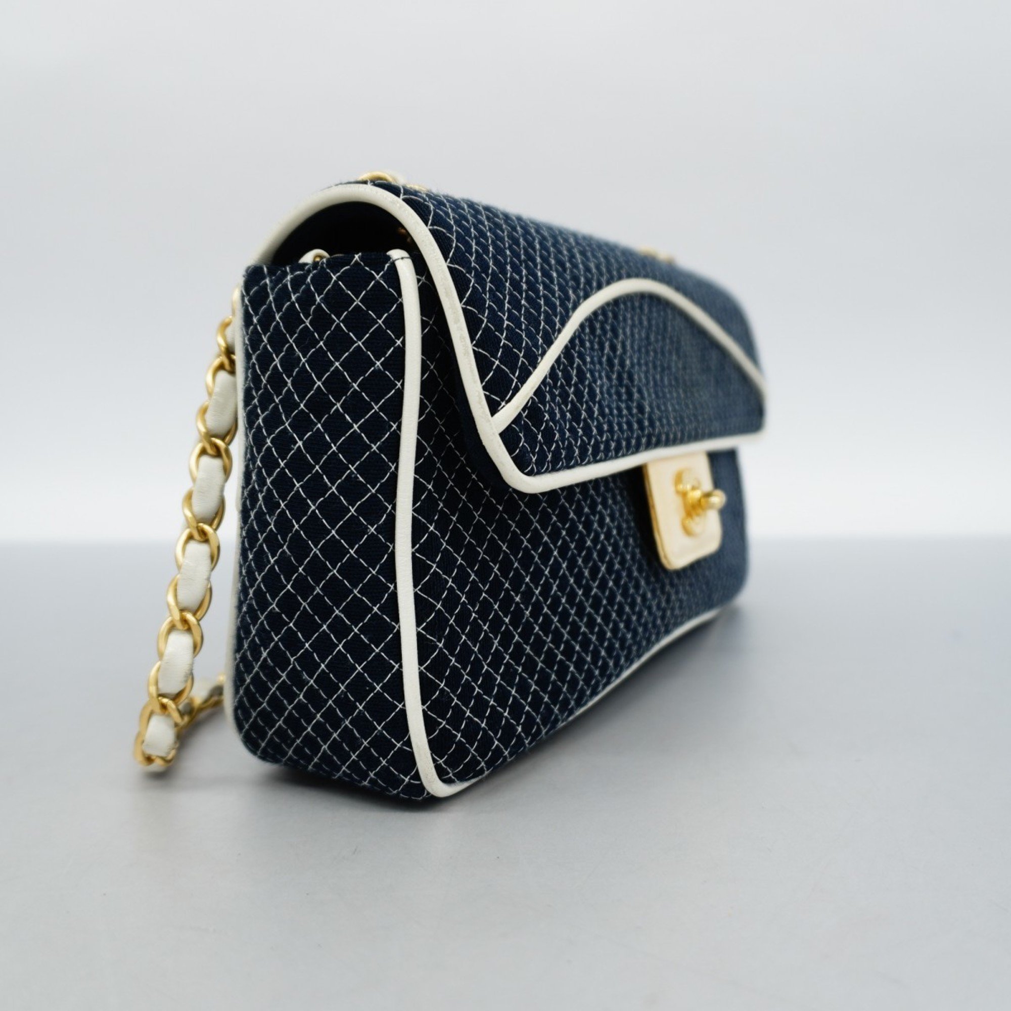 Chanel Shoulder Bag Cotton Navy Women's