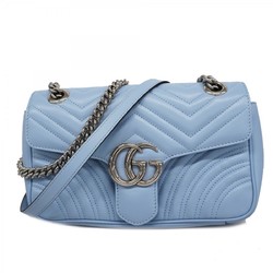 Gucci Shoulder Bag GG Marmont 443497 Leather Blue Women's