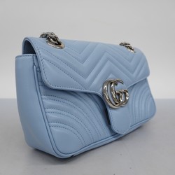 Gucci Shoulder Bag GG Marmont 443497 Leather Blue Women's