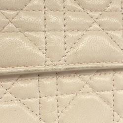 Christian Dior Shoulder Wallet Cannage Leather Pink Champagne Women's