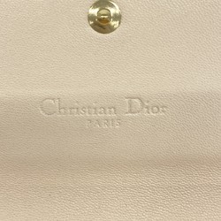 Christian Dior Shoulder Wallet Cannage Leather Pink Champagne Women's