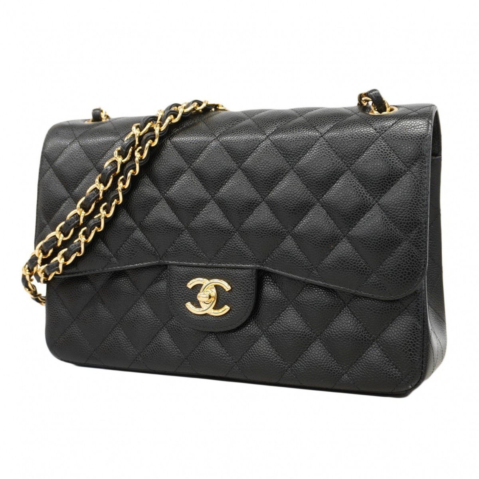 Chanel Shoulder Bag Matelasse Caviar Skin Black Women's