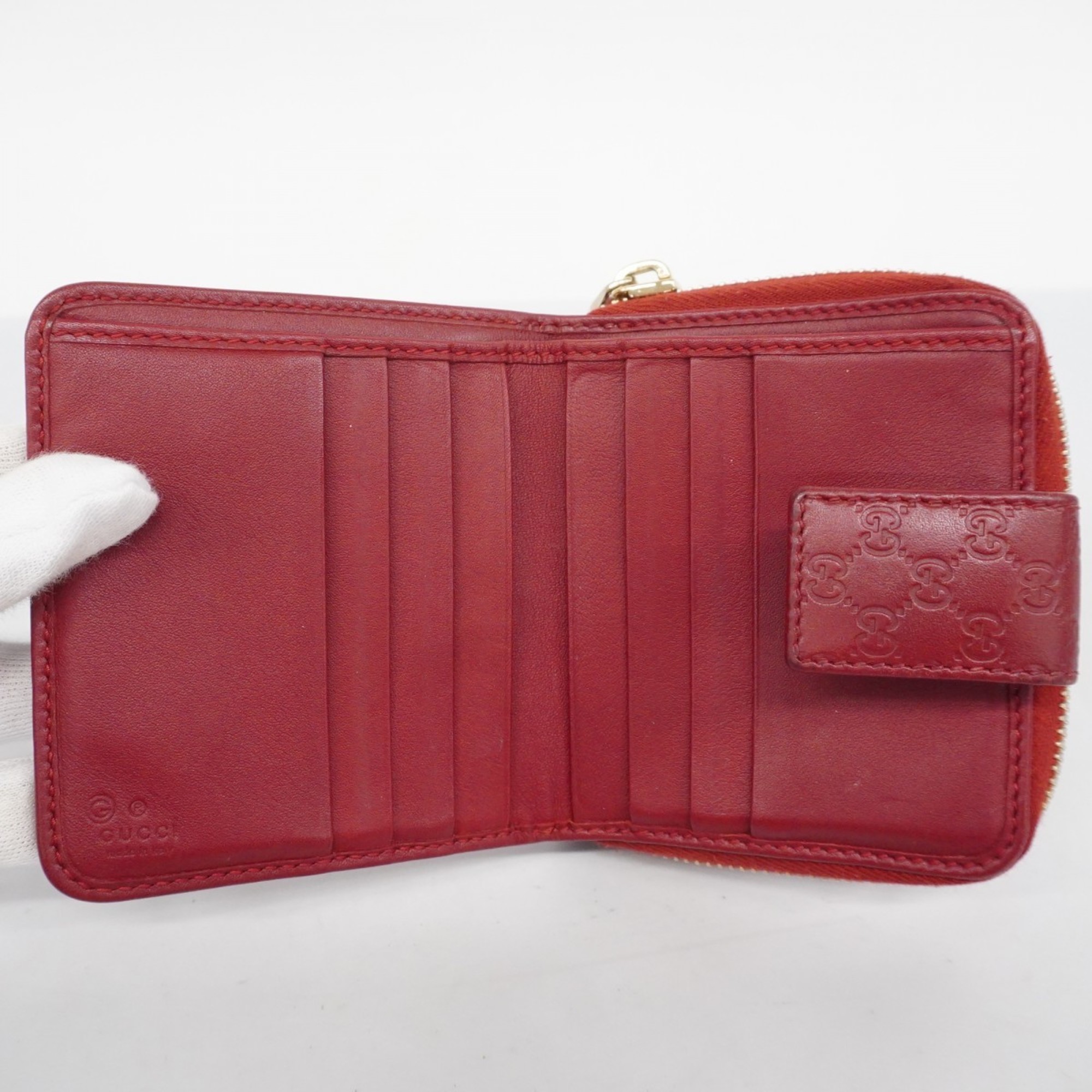 Gucci Wallet Micro Guccissima 449395 Leather Red Champagne Ladies