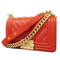 Chanel Shoulder Bag Boy V Stitch Lambskin Red Women's