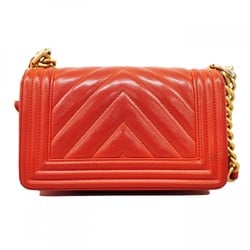 Chanel Shoulder Bag Boy V Stitch Lambskin Red Women's