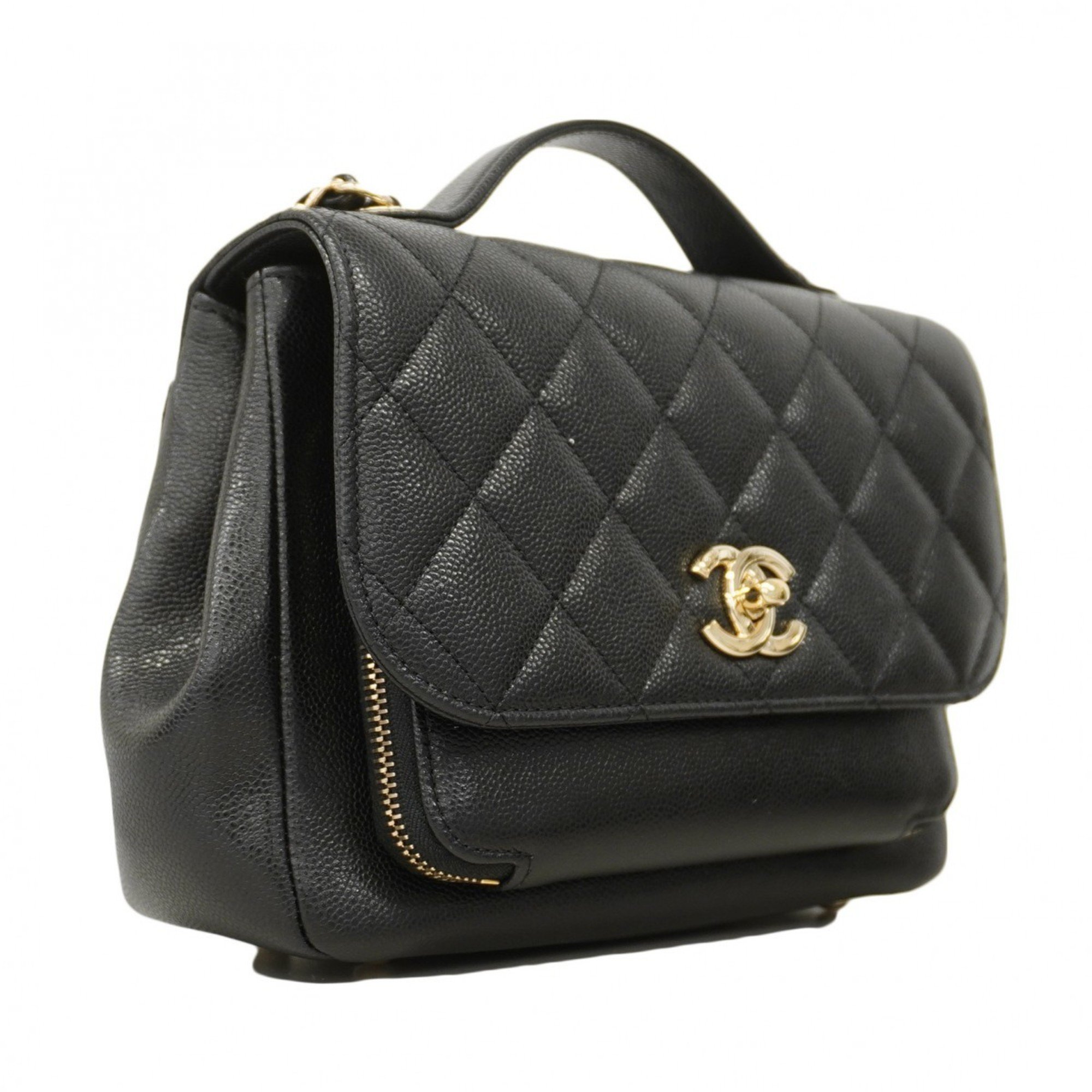 Chanel Shoulder Bag Matelasse Caviar Skin Black Champagne Ladies