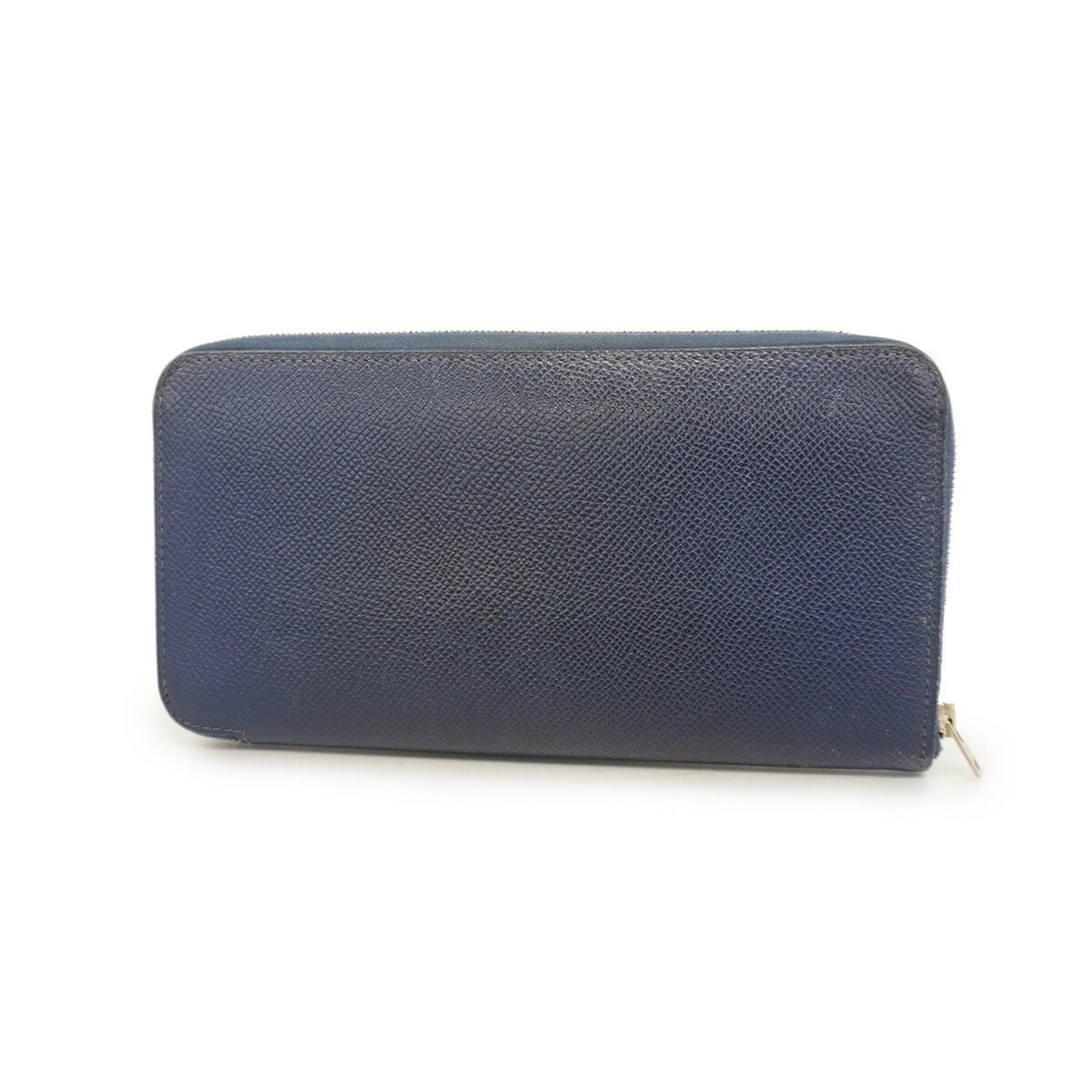 Hermes Long Wallet Azap Silk In Veau Epsom Blue Obscure □R Stamped Men's Women's