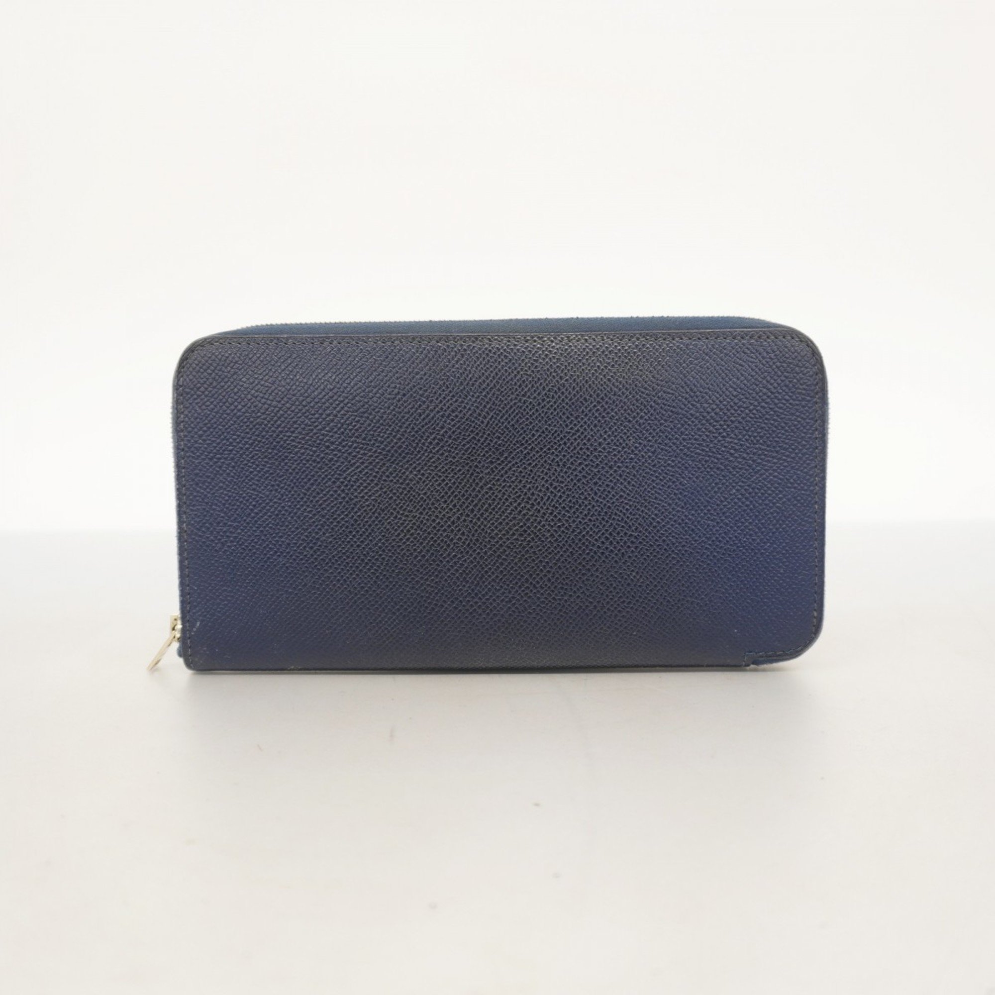 Hermes Long Wallet Azap Silk In Veau Epsom Blue Obscure □R Stamped Men's Women's