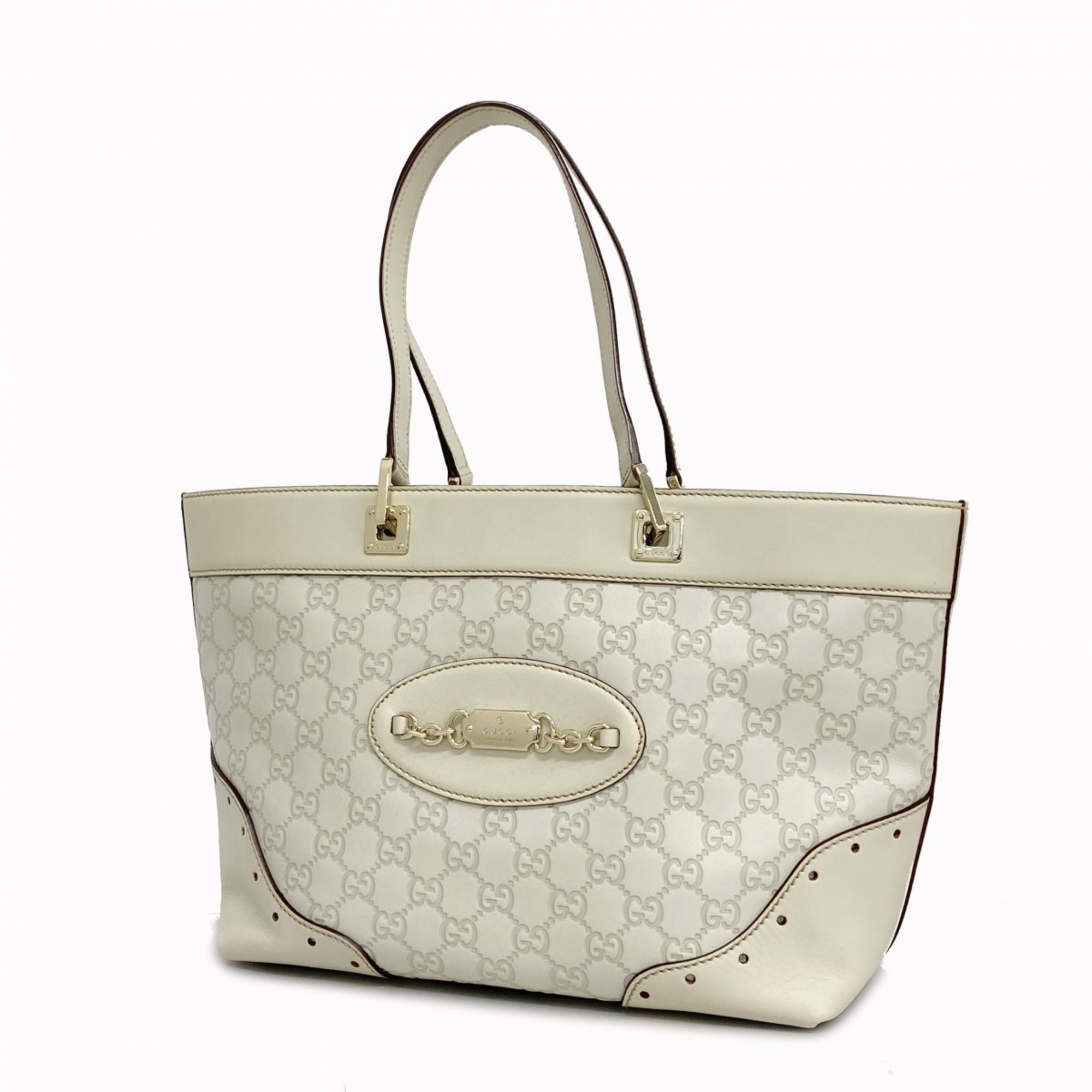 Gucci Tote Bag Guccissima 145993 Leather White Champagne Ladies