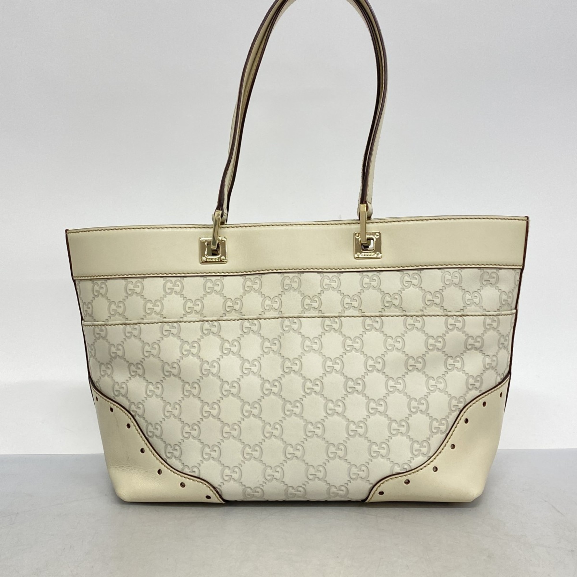 Gucci Tote Bag Guccissima 145993 Leather White Champagne Ladies