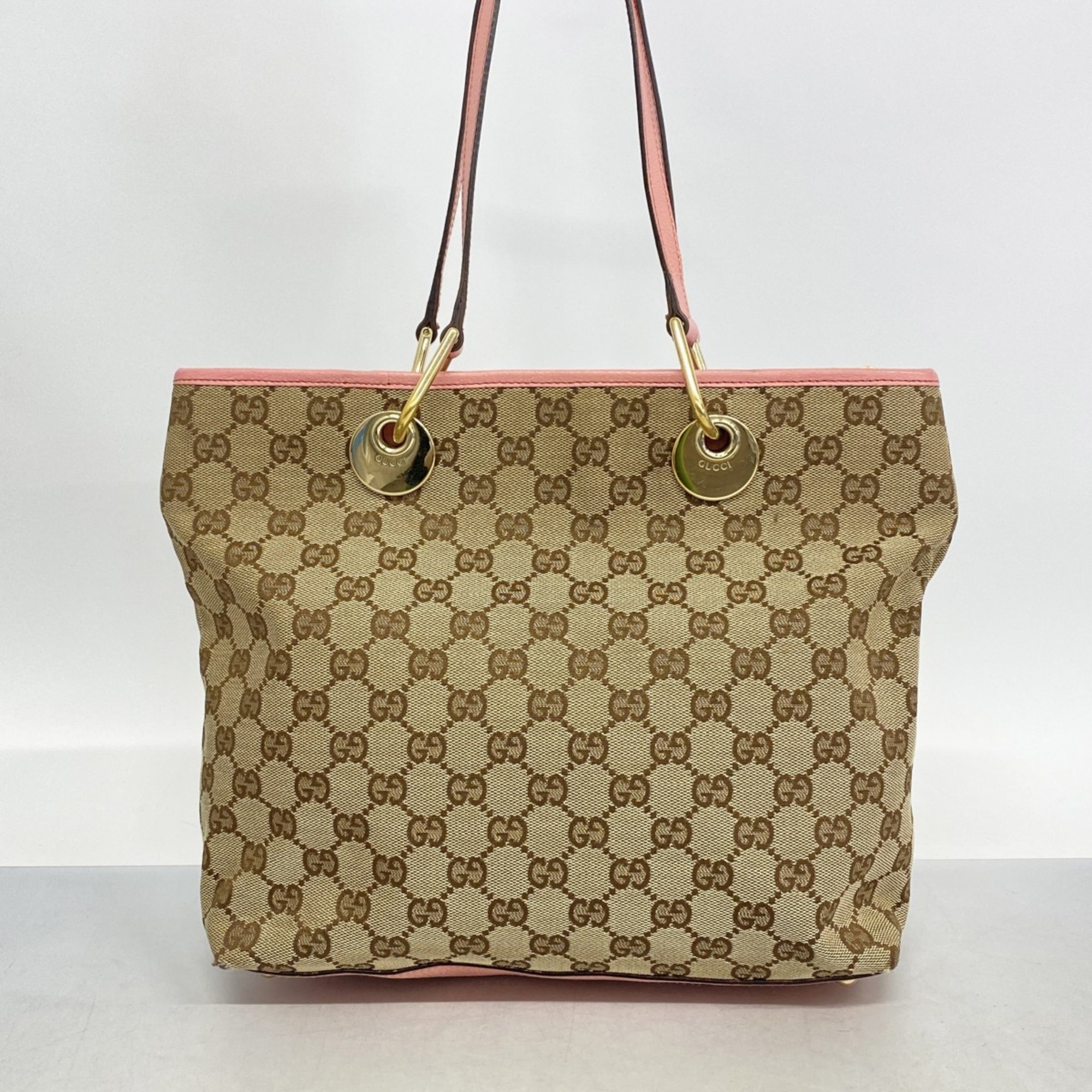 Gucci Tote Bag GG Canvas 139552 Brown Pink Women's