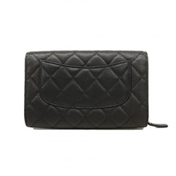 Chanel Shoulder Wallet Matelasse Caviar Skin Black Champagne Ladies