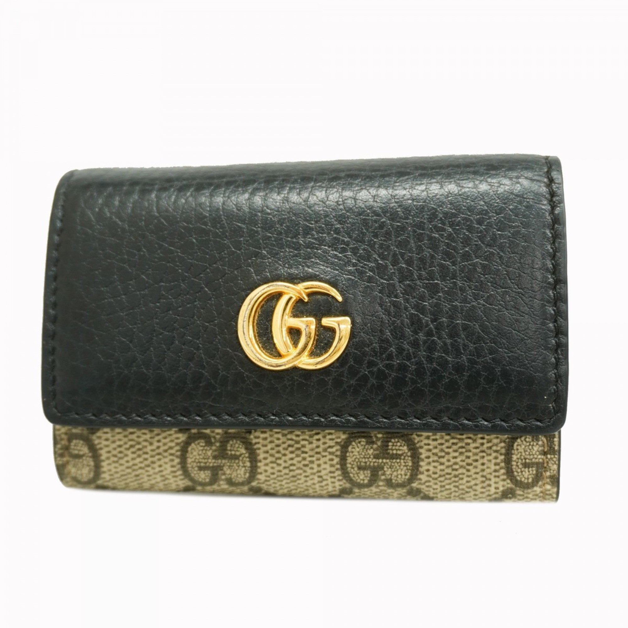 Gucci Key Case GG Marmont Supreme 456118 Leather Brown Black Women's