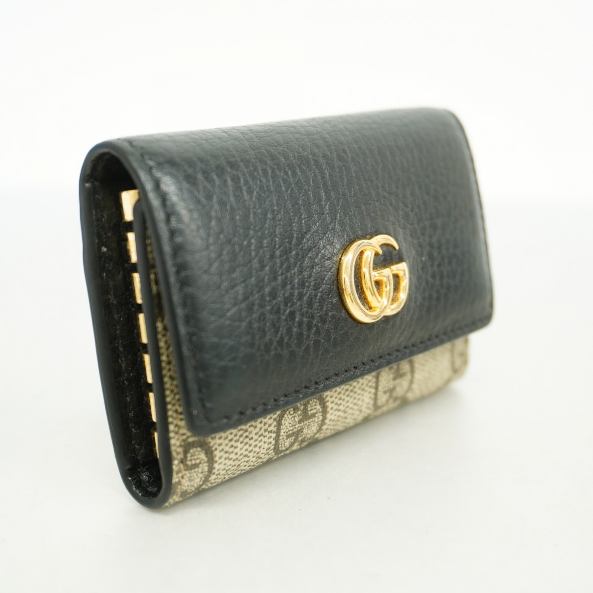 Gucci Key Case GG Marmont Supreme 456118 Leather Brown Black Women's