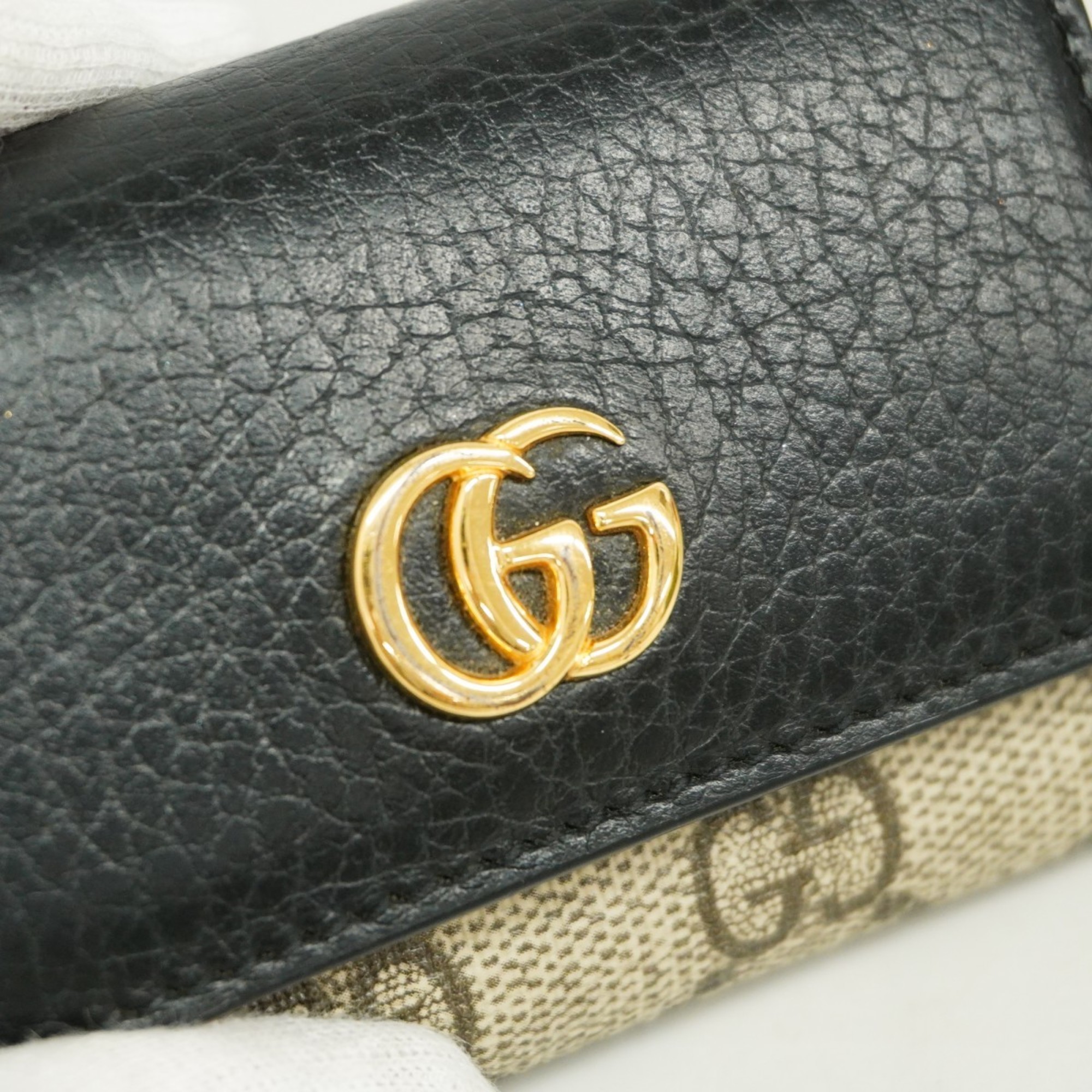 Gucci Key Case GG Marmont Supreme 456118 Leather Brown Black Women's