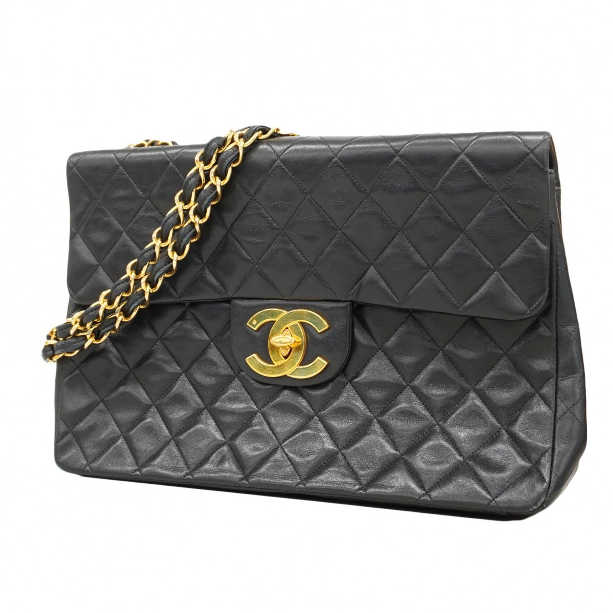 Chanel Shoulder Bag Deca Matelasse Lambskin Black Women's