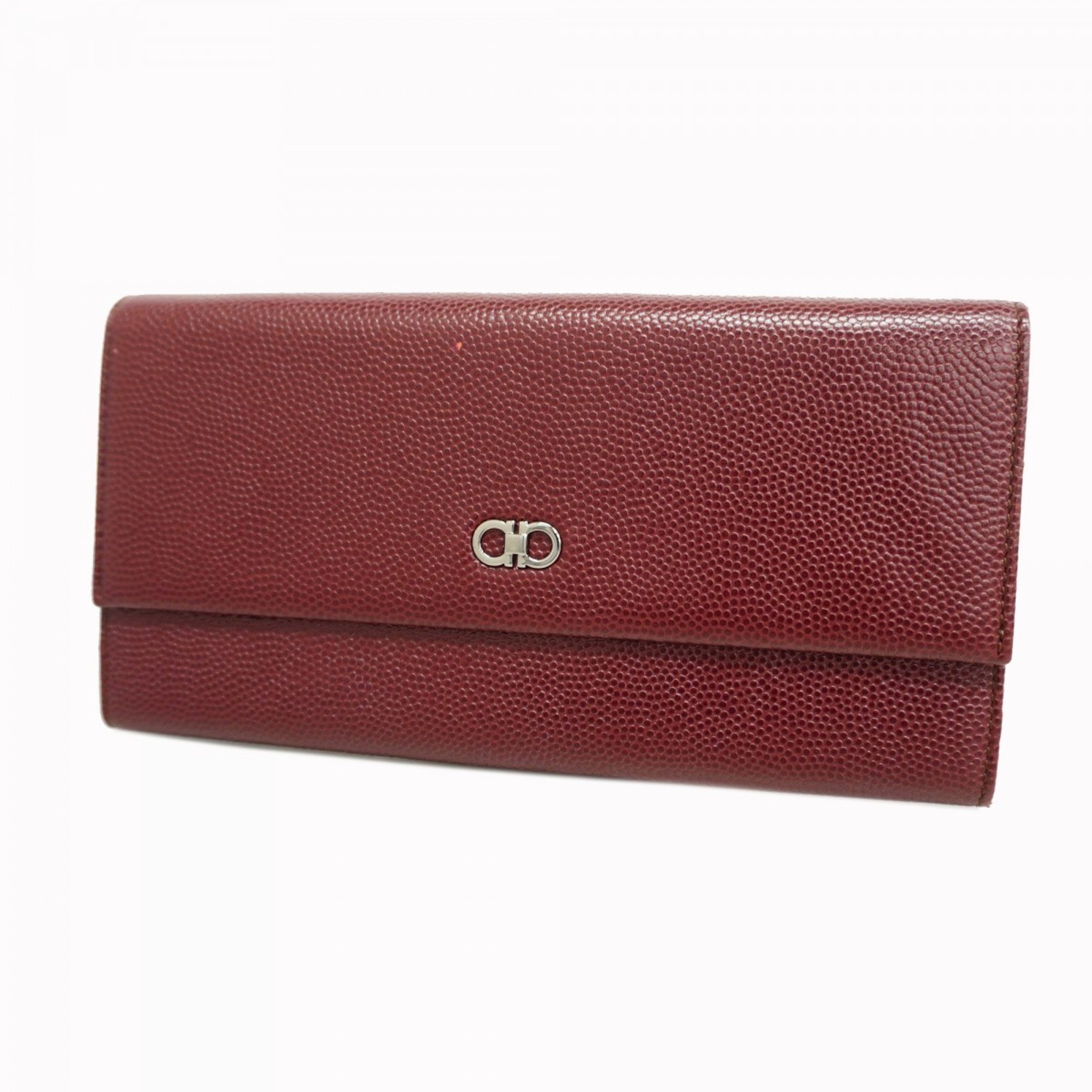 Salvatore Ferragamo Long Wallet Gancini Leather Bordeaux Women's