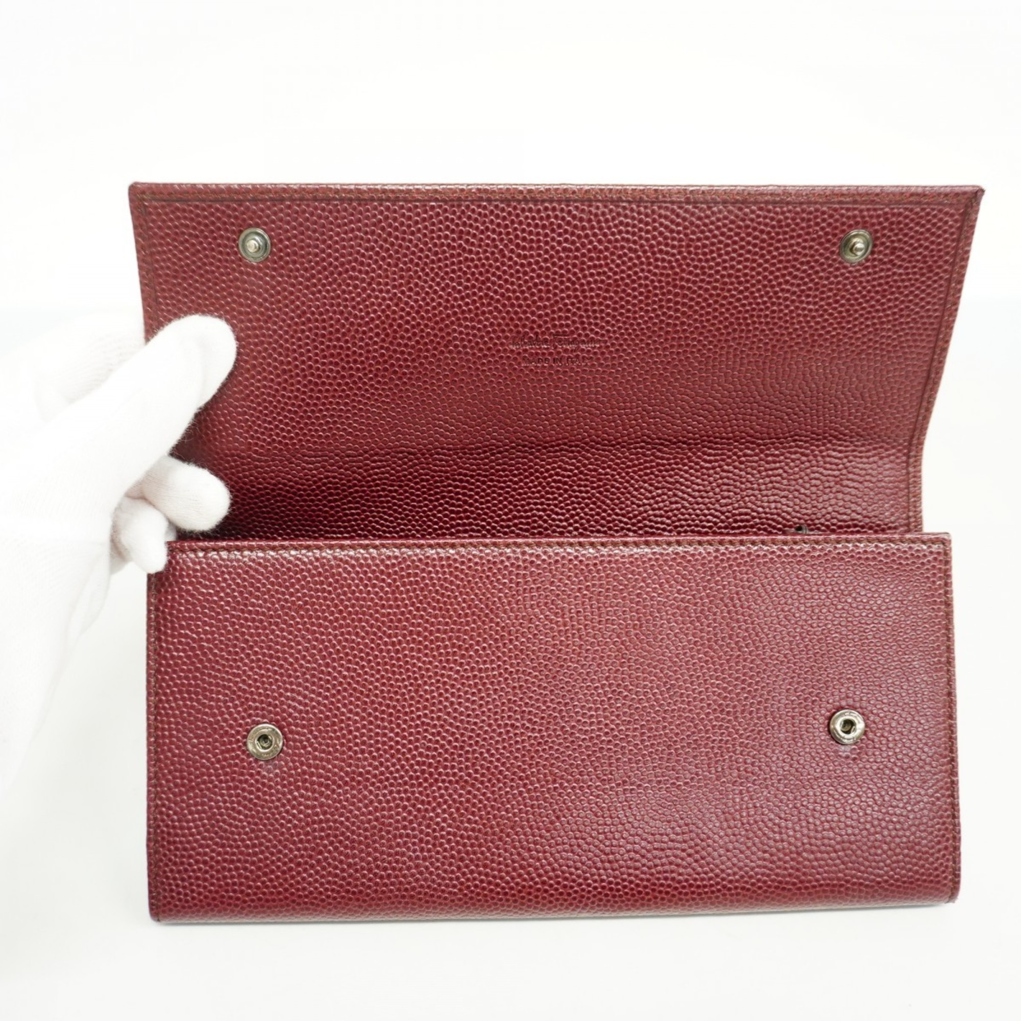 Salvatore Ferragamo Long Wallet Gancini Leather Bordeaux Women's