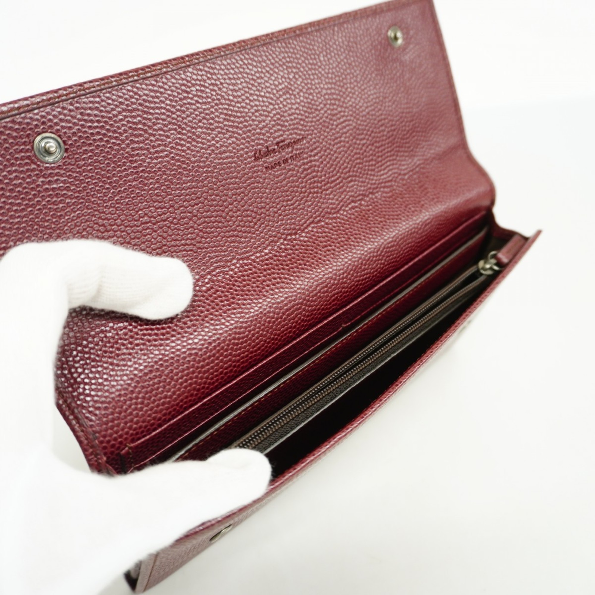 Salvatore Ferragamo Long Wallet Gancini Leather Bordeaux Women's