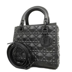 Christian Dior Handbag Cannage Lady Leather Black Ladies