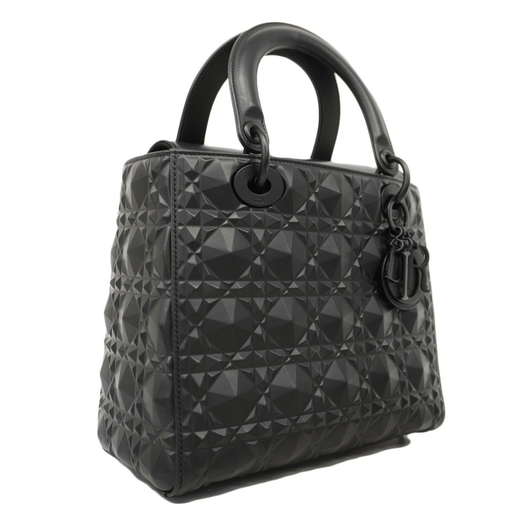 Christian Dior Handbag Cannage Lady Leather Black Ladies