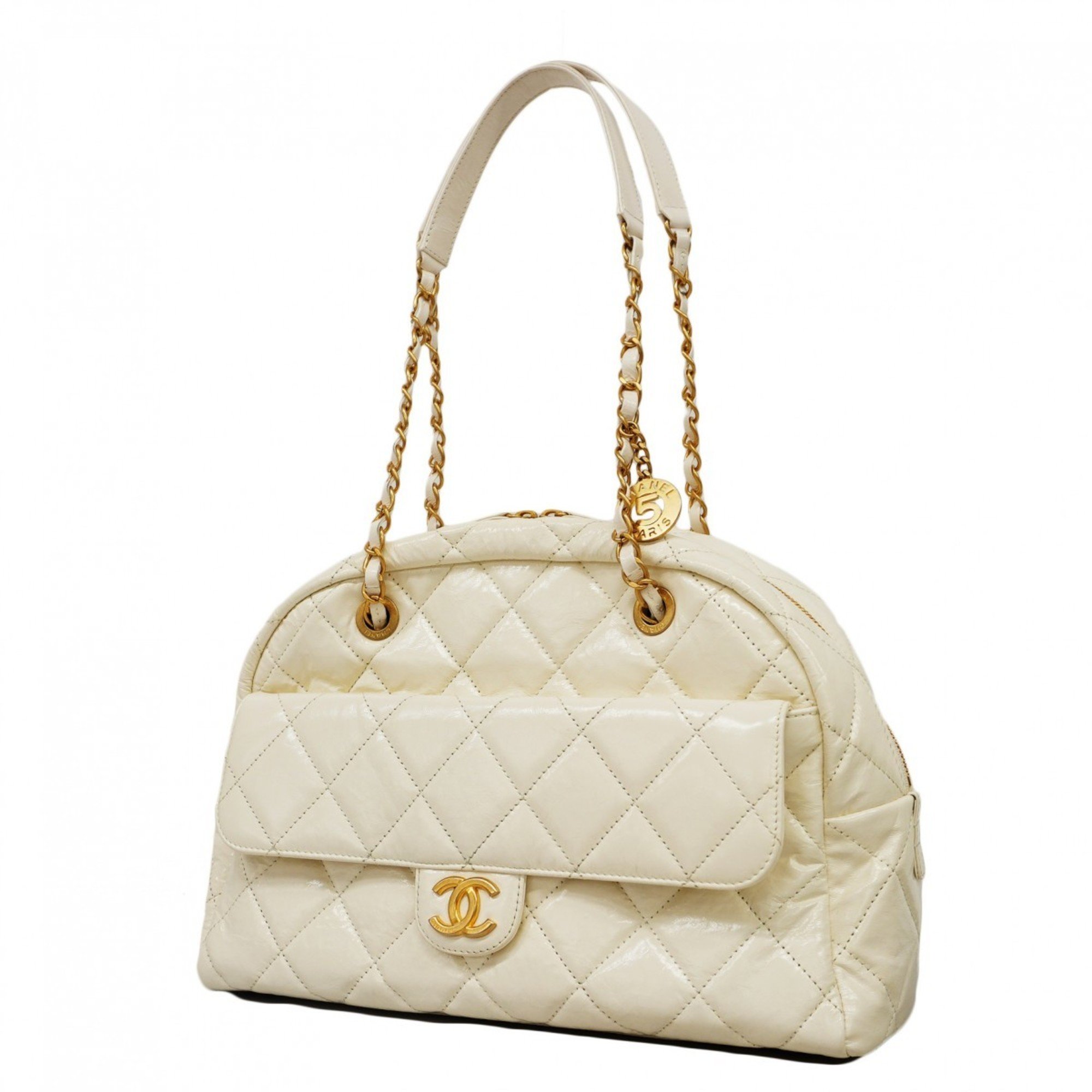 Chanel Shoulder Bag Matelasse Calfskin White Women's