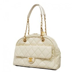 Chanel Shoulder Bag Matelasse Calfskin White Women's