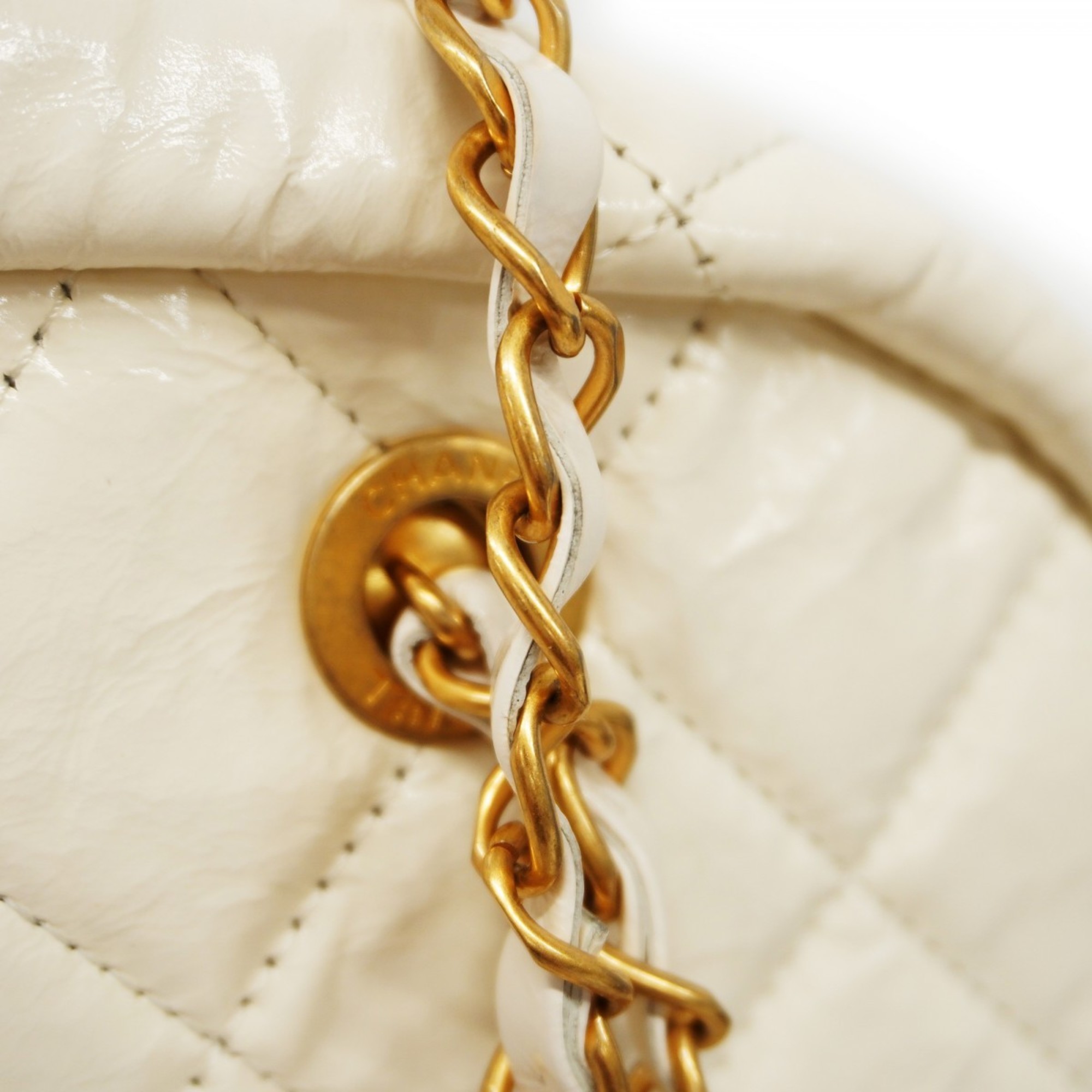 Chanel Shoulder Bag Matelasse Calfskin White Women's