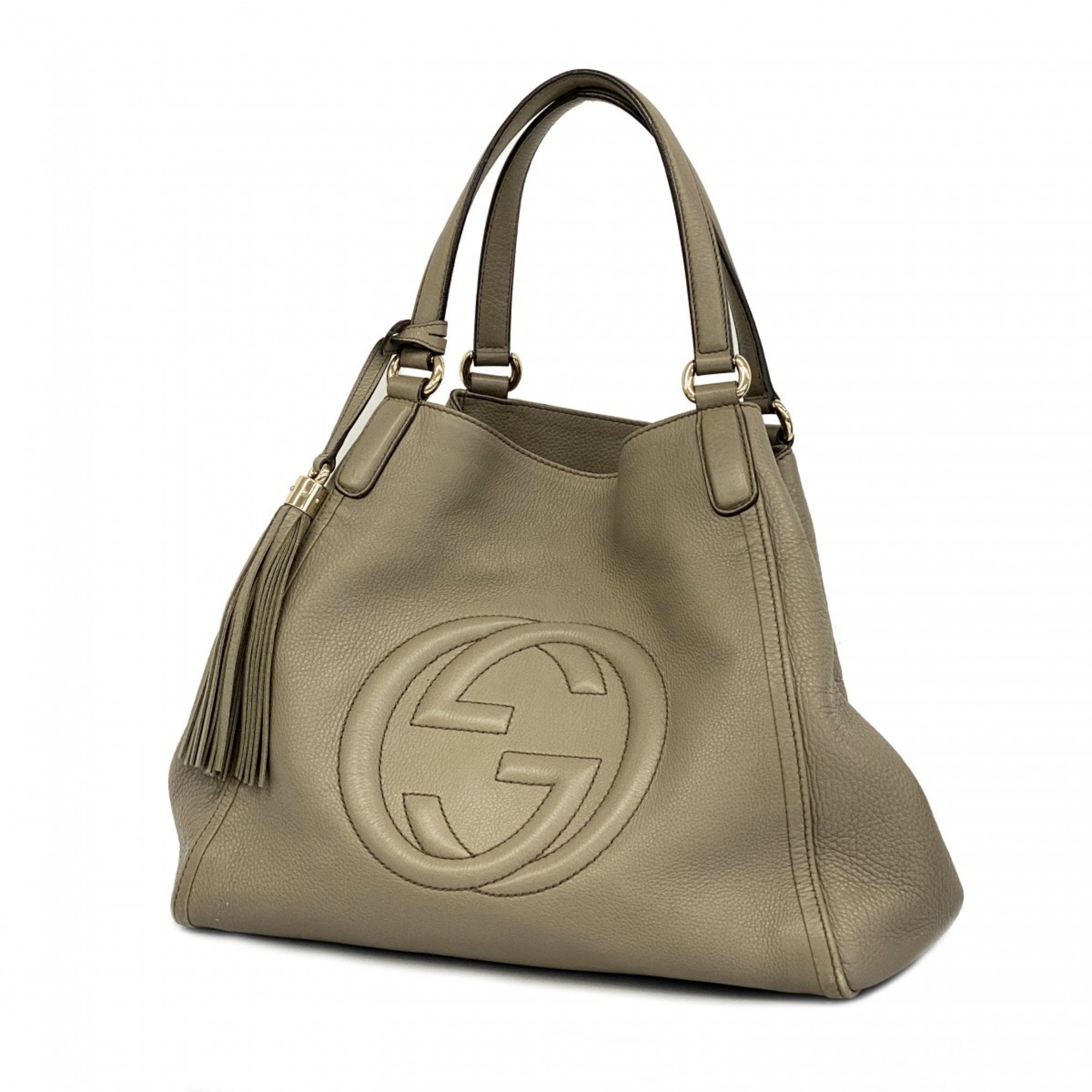 Gucci Tote Bag Soho 282309 Leather Grey Champagne Women's