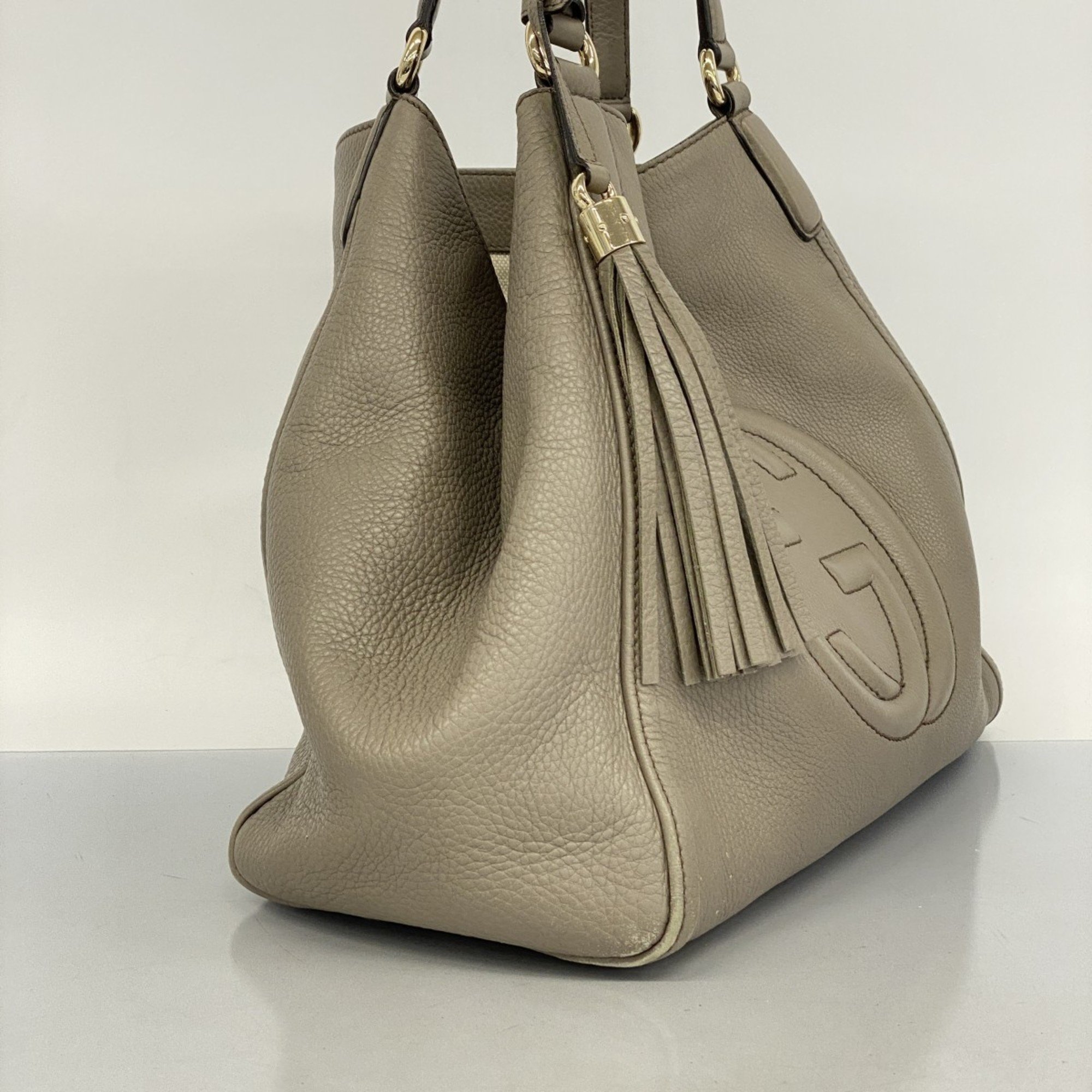 Gucci Tote Bag Soho 282309 Leather Grey Champagne Women's