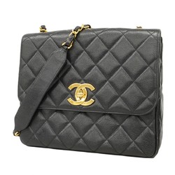 Chanel Shoulder Bag Matelasse Decacoco Caviar Skin Black Women's