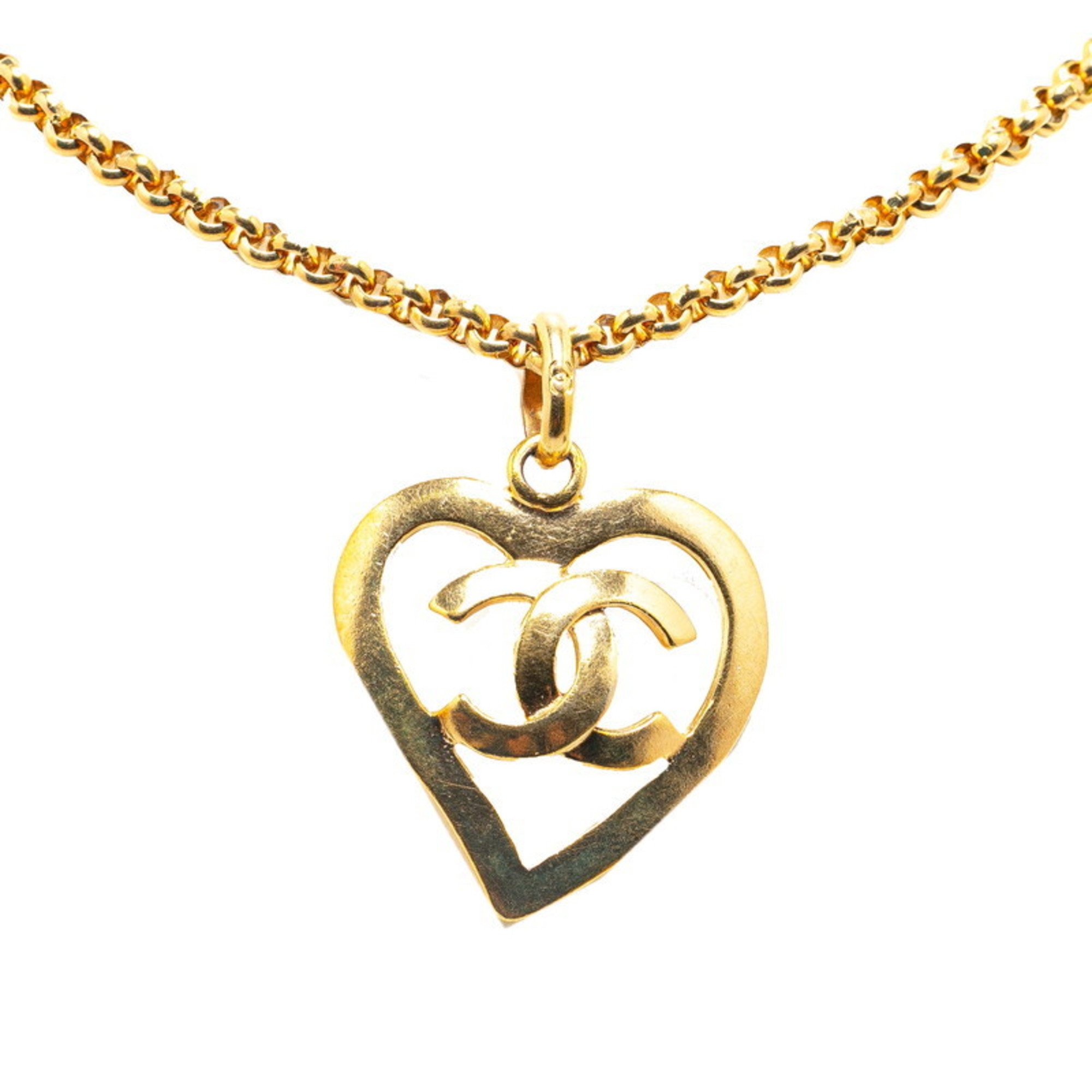 Chanel Coco Mark Heart Motif Necklace Gold Plated Women's CHANEL