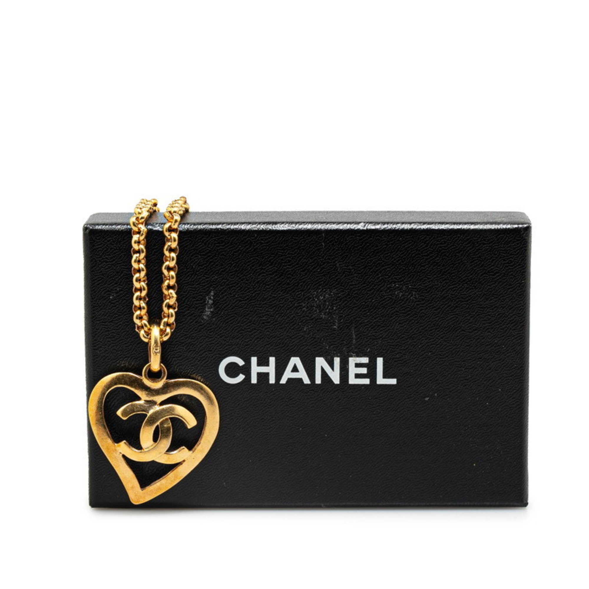 Chanel Coco Mark Heart Motif Necklace Gold Plated Women's CHANEL