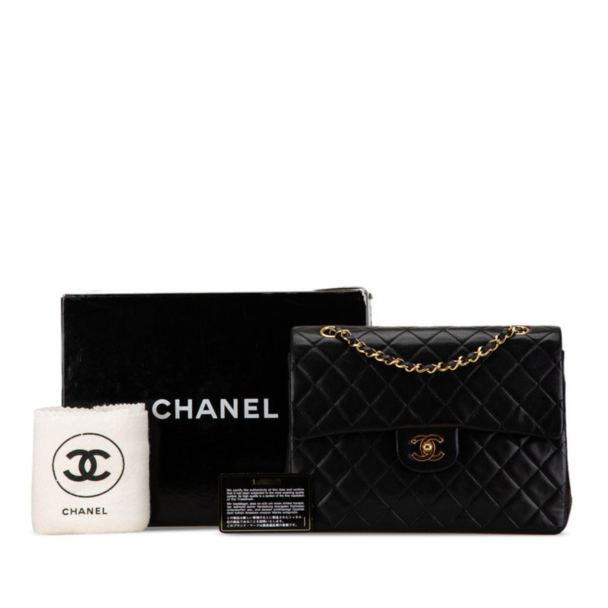 Chanel Matelasse 25 Double Flap Coco Mark Chain Shoulder Bag Black Lambskin Women's CHANEL