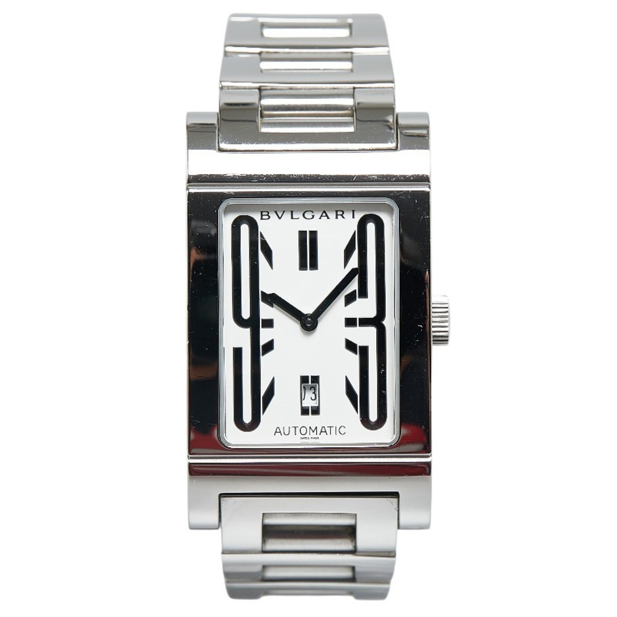 BVLGARI Rettangolo Watch RT45S Automatic White Dial Stainless Steel Men's