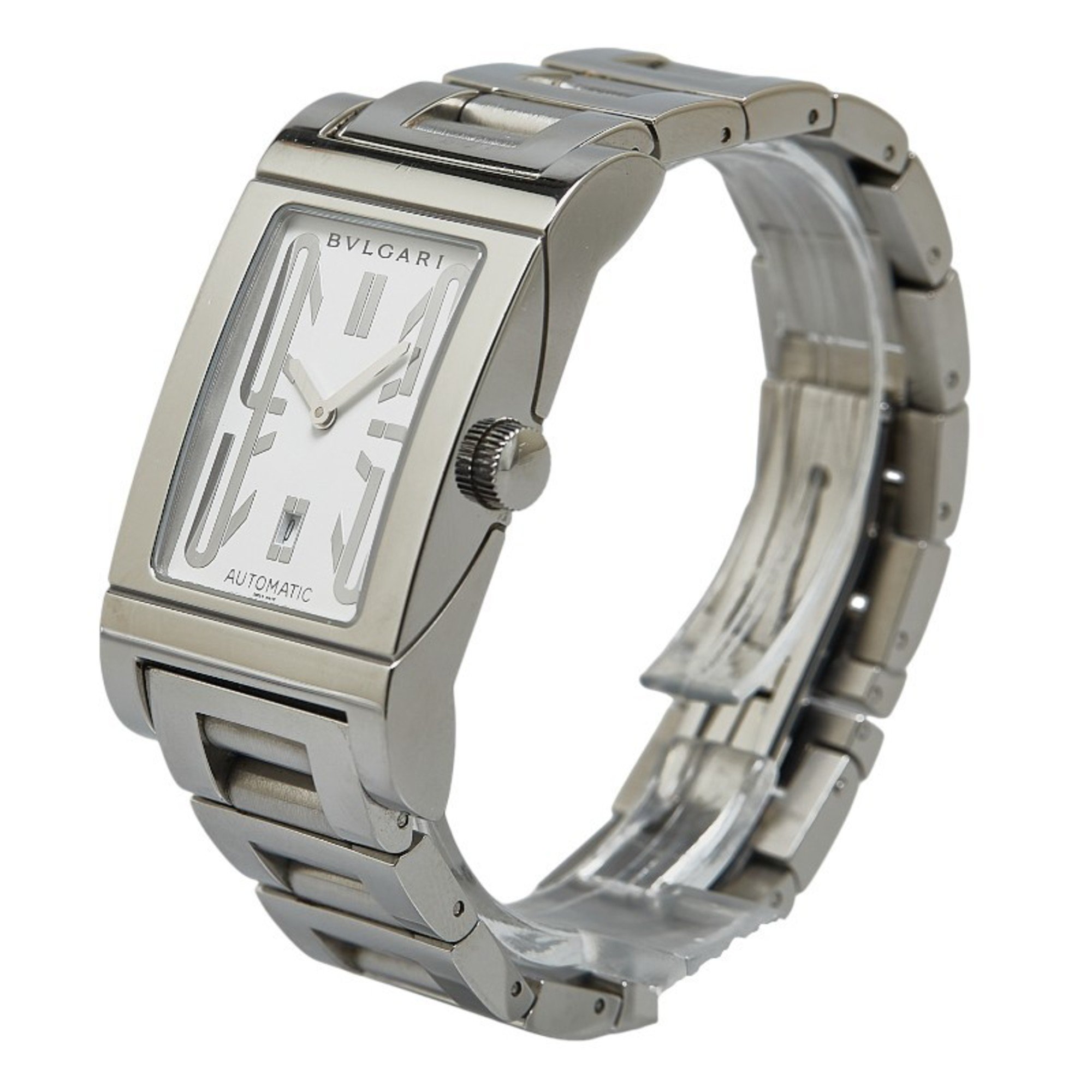 BVLGARI Rettangolo Watch RT45S Automatic White Dial Stainless Steel Men's