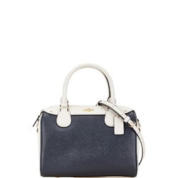 Coach Crossgrain Bennett Satchel Boston Handbag Shoulder Bag F26153 Navy White Leather Women's COACH