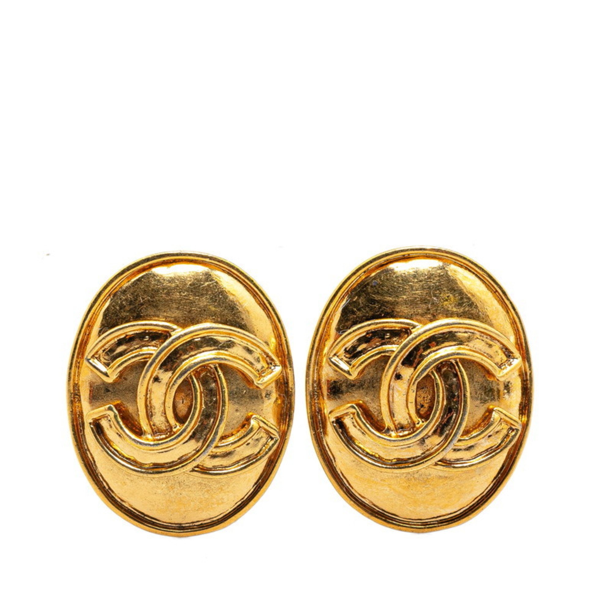 Chanel Coco Mark Round Earrings Gold Plated Women's CHANEL