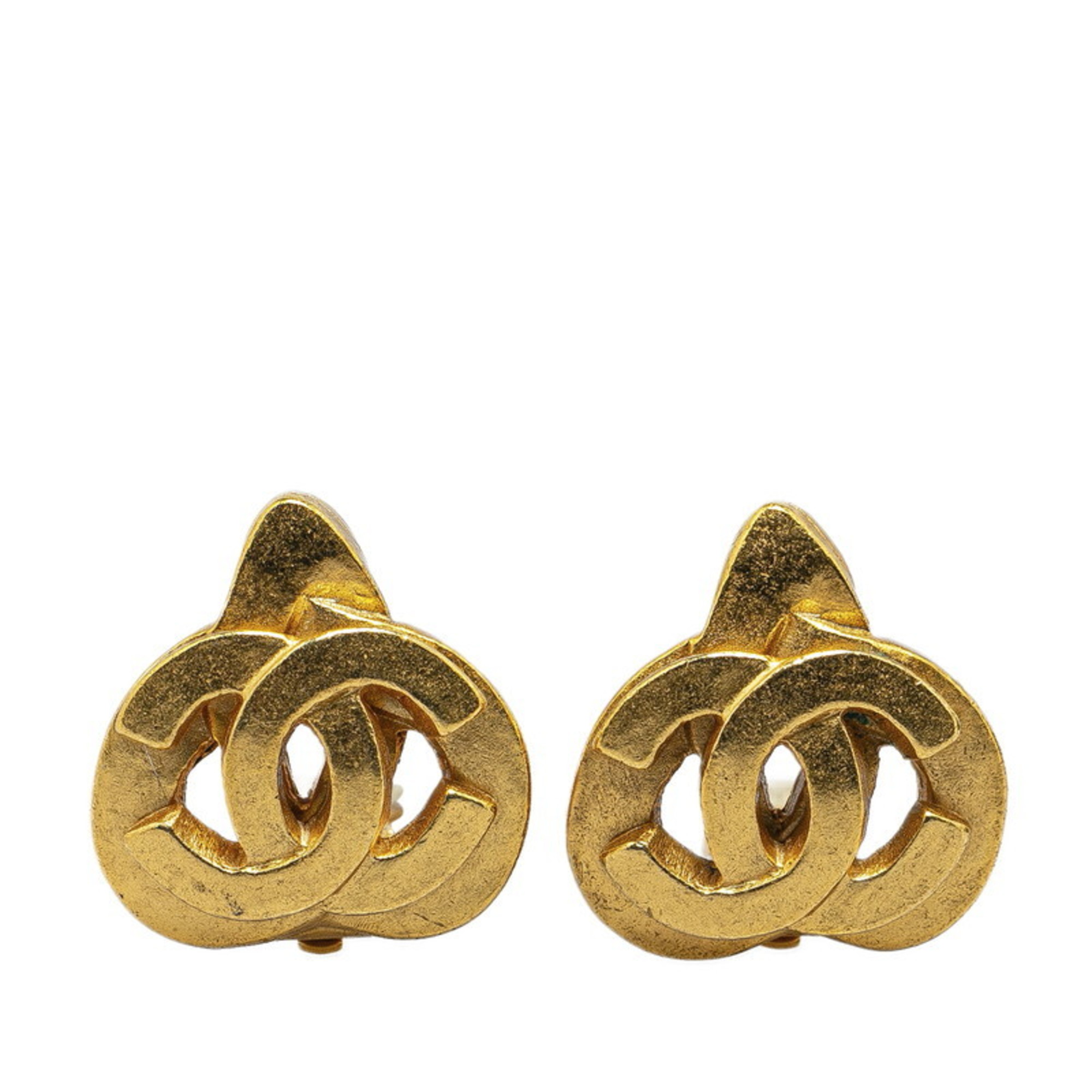 Chanel Coco Mark Heart Motif Earrings Gold Plated Women's CHANEL