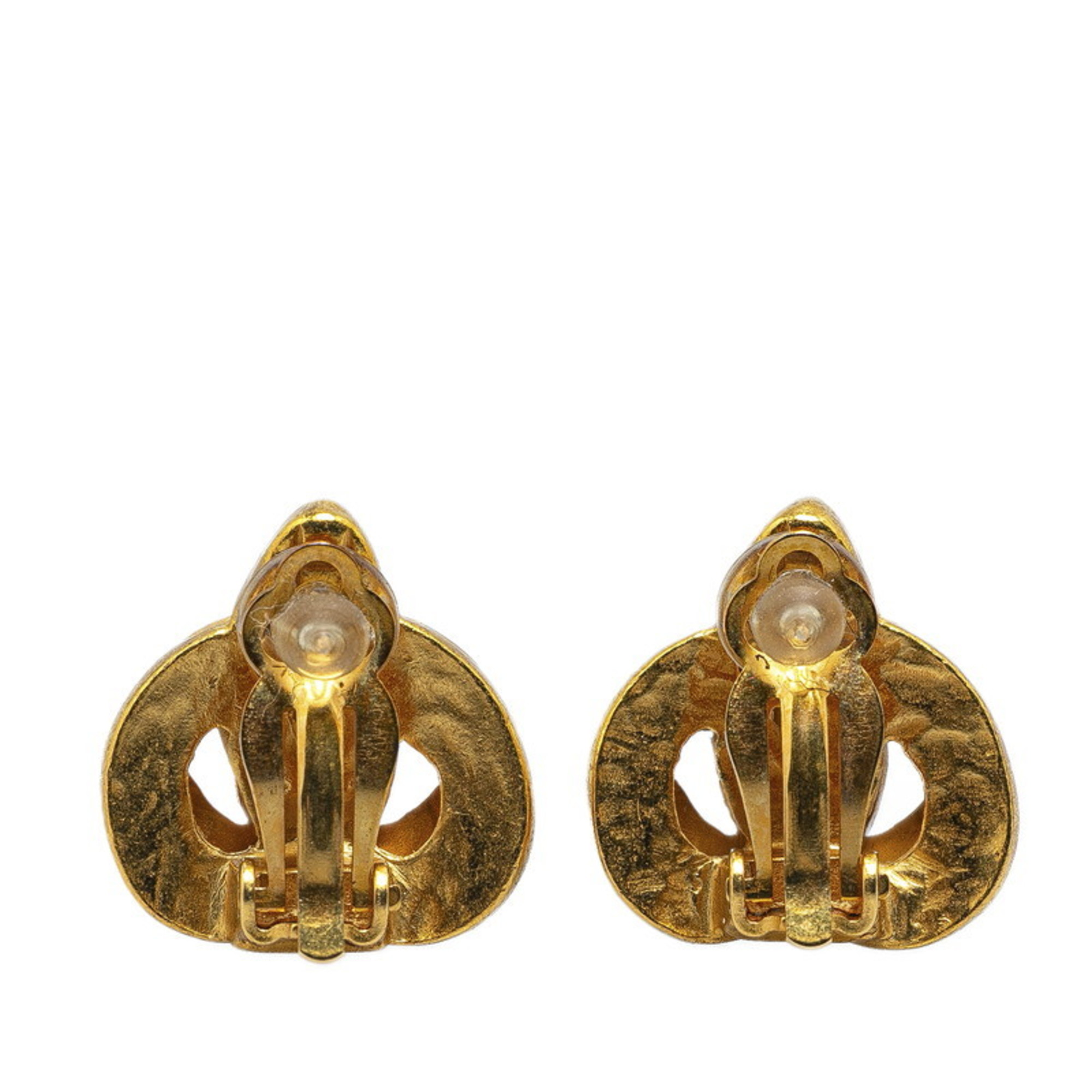 Chanel Coco Mark Heart Motif Earrings Gold Plated Women's CHANEL